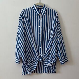 Liviana Conti Blue White Stripe Button Down Shirt Blouse Women's size 44 / Large